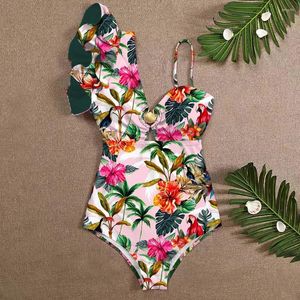 Kadın Mayo Mayo Bikini Tek Olubu Fırfır Baskı Tek Parçalı Havuz Tüpü Top Beach Giyim