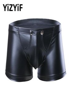 Sexy Men Lingerie Faux Leather Boxer Shorts Erotic Open Front Bulgh Pouch Porno Mini Latex Pants Male Gay Underwear Underpants Wom8831683