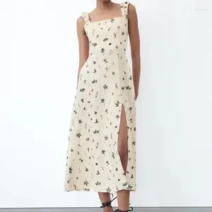 Casual Dresses 2024 Summer Embroidery Dress Women's Cotton And Linen Long Boho Floral A-line Strapless Bandage Backless