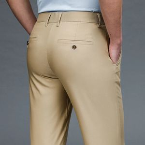 Manlig elastisk rak formell byxor Mens våren Summer Fashion Business Casual Long Pants Suit Pants Plus Big Size 28-42 240423
