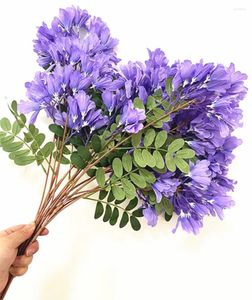 Dekorativa blommor 12st Silk Jacaranda Flower Branch Artificial Syringa Stam With Green Leaf For Wedding Home Table Floral Decoration