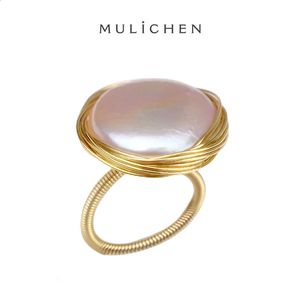 MULICHEN 5-6mm Baroque Pearl Ring Hand-Wound Plated 14K Gold Freshwater Pearl European and American Vintage Jewelry Ring 240416