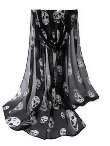 Wholeautumn Womens Scarf Girls Skulls Tryckt svart lång mjuk halsduk sjal flickor halsduksspecifikationer8199654