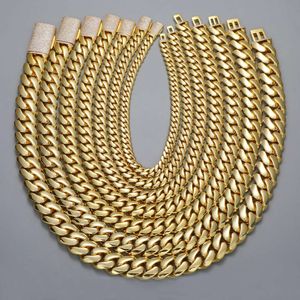 Gold Solid Heavy Choker Miami Cuban Link Chain Halsband för män Kvinnor 10-22mm 18 tum isad ut diamantflik spänne hiphop smycken grossist