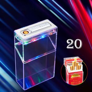 Transparenta färger Flash Cigarettfodral lättare USB Electric Lighter Packing 20st