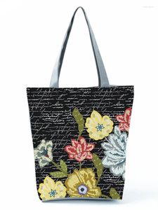 Shoulder Bags Casual Floral Printed Handbag Eco Reusable High Capacity Women Shopping Bag Foldable Lady Black Tote Can Custom Pattern