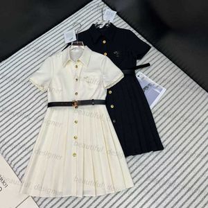 Designer women's casual dress Early Spring New Gentle and Elegant Style Reduce Age Flip Collar Letter Belt High Waist Pleated Dress