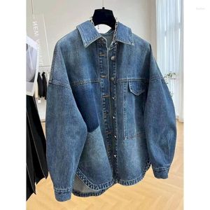 Women's Blouses Denim Shirts For Women Vintage Long Sleeved Polo-neck Casual Korean Style Single Breasted One Piece Oversized Blouse Tops