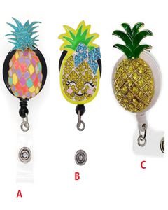 Cartoon Key Rings Fruit Pineapple Rhinestone Retractable ID Holder For Nurse Name Accessories Badge Reel With Alligator Clip2780444