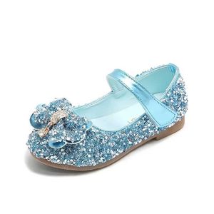 Athletic Outdoor Fashion Girls Shoes Kids Flats Sequins Rhinestone Princess With Butterfly-Knot For Students New Autumn 2024 H240504