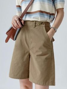 Frauen Shorts Side Reißverschluss Design gerade Khaki Sommer hohe Taille halbe Hosen weibliche lässige A-Linie-Minikosen