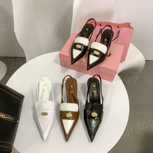 Designer märkesmynt spetsiga Slingback Sandaler Kattunge hälen mode kvinnor lyxklänningskor vinglas av retro stil skor