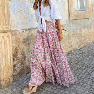 Spódnice imcute damskie boho vintage flowna maxi spódnica kwiatowy druk wysoki talia elastyczna liniowa lini