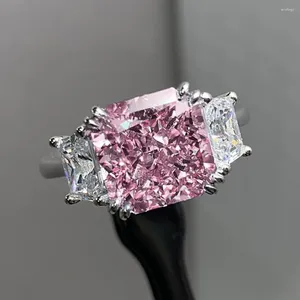 Cluster Rings Radiant Cut Bling Pink Crystal Quartz 5A Zircon Diamonds Gemstones For Women White Gold Filled Finger Bands Jewelry Gifts