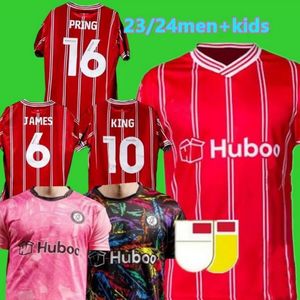 2023-24 Bristol City Soccer Jerseys Men Kids Kits Paterson Wells Semenyo Martin Weimann Home Red Football Shirts Mawson Kalas Massengo Away Black Uniforms 209h