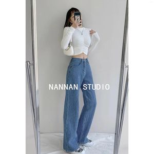 Kadın Pantolon 2024 Harajuku Retro Düz Renk Tasarımı Kadın Denim Sonbahar Yüksek Bel Gevşek Geniş Bacak Jean Pantolon Vintage Street Giyim