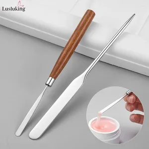 Makeup Brushes Wood Handle Manicure Gel Spatula Tool Nail Resin Glue Mixing Stick Color Blending Steel Rod Art Tools