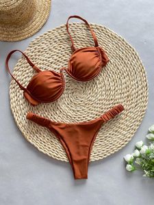 Swimwear femminile sexy con filo sotto filo push up rugoso micro mini bikini set a due pezzi imbottiti per perizoma femminile abita