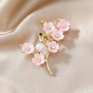 Brooches Muylinda Fashion Pearls Flower With Bird Brooch Pink Plum Blossom Pins Clips For Scarf Clothes Dress Friend Gift