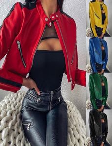 UMEKO 가을 지퍼 오토바이 재킷 여성 짧은 가짜 소프트 가죽 자켓 검은 빨간 가죽 재킷 레이디스 기본 거리 코트 LJ2018611971