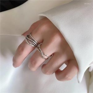 Pierścienie klastra w stylu normcore srebrny kolor pustej linia uzwojenia wielowarstwowego dla kobiet panie koreańskie modne akcesoria biżuterii
