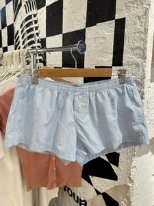 Women's Shorts Blue Striped Straigth Women Summer Cotton Elastic Waist Sweet Buttons Home Underwear Vintage Casual Y2k Street Short Pant