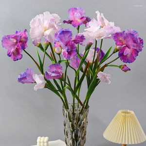 Decorative Flowers Artificial Iris Flower Branch Silk Fake Bouquet Plant Wedding Party Floral Arrangement Home Office Table Decoration Prop