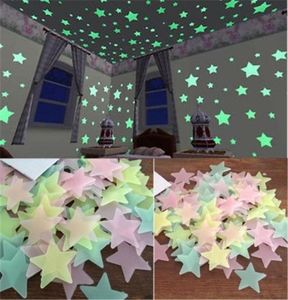 Adesivos de parede 50pcs 3d estrelas brilham no escuro fluorescente luminoso para crianças quarto de bebê teto de casa decoração9925797