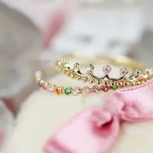 Cluster Rings Rainbow Series подвесная корона для женщин многоцветный полный бриллиант-кристалл сладкий свет роскошный роскошные ювелирные изделия