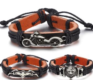 Vintage Motorcycle Batman Leather Bracelet For Men and Women Handmade Weave Rope Charm Wristband Jewelry Accessories Friend Gift6088090