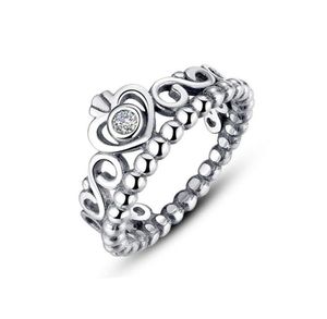 Kvinnor Girls Princess Tiara Crown Ring 925 Sterling Silver Wedding Jewelry For Rose Gold Engagement Rings with Original Box Set8246259