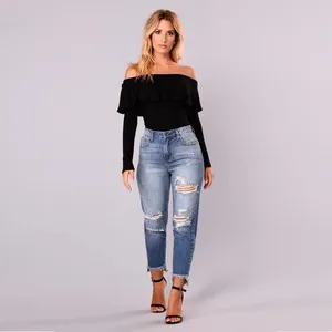 Женские джинсы 2024 Осенний модный перфорированный нерегулярный край ноги девять очков для женщин