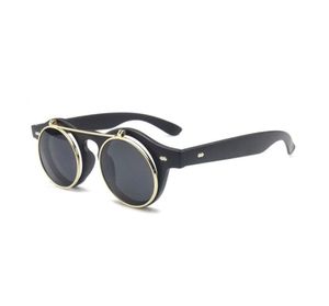 Neues Markendesign Retro Steampunk Punk Rock Flip Sonnenbrille Women Metal Renovate Mode runde Sonnenbrille für weibliche Vintage -Ebene 1930387