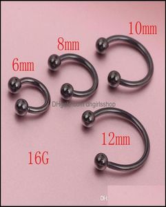 Nose Rings Studs Body Jewelry Anodized Black Horseshoe Bar Lip Septum Ear Ring Various Sizes Available Piercing Drop Delivery 208253204