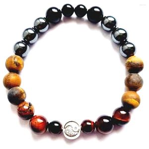 Pulseiras de link mg2085 8 mm Tigre vermelho hematita Black Turmaline Bracelet Womens Yinyang Design Design Energy Protection Wrist Mala