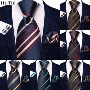 Bow Ties Hi-Tie Navy Blue White Striped Designer Gift Tie For Men 2024 Fashion Brand Wedding Party Necktie Handky Cufflinks Dropship