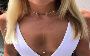 Ny design sexig silvergold färg kristall charm halsband flerskikt fiskben kedja y form choker halsband för kvinnor2945242