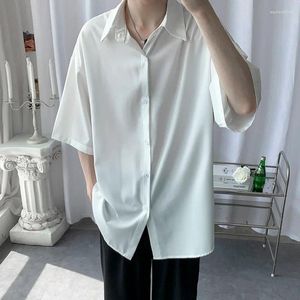 Men's Casual Shirts Male Top White Clothes Half Sleeve Shirt And Blouse Plain Fashion 2024 Asia Original Silk With Collar Brand Normal I