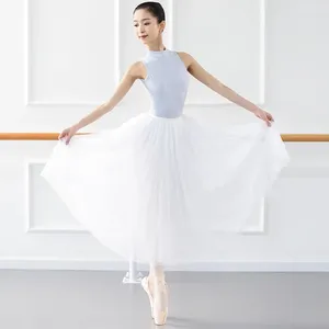 Scene Wear Ballet Tutu Dance Tulle Long Kirt Character White Ronmantic Dress Ballerina Dancewear