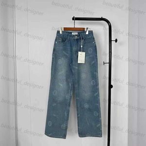 Jeans femininos de grife High Edition 24 Primavera/verão Nova cintura alta jacquard jeans de perna reta casual de impressão completa para mulheres