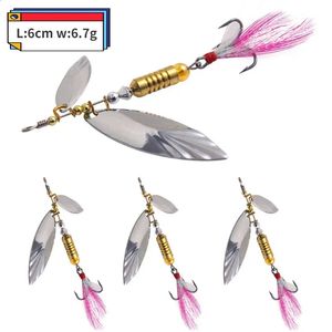 Lures for Fishing Spinning Spoon Pike with Feather Treble Hook Goods Metal Sliver Rotating 240430