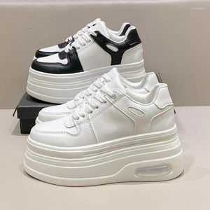 Casual Shoes Women'sThick Soled High Rise Short Flat Sports Leisure Female Fashion Air Cushion Top Small White