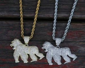 iced out gorilla pendant necklaces for men women luxury designer bling diamond animal pendants gold silver black chain necklace je3661526