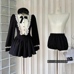 Abiti da lavoro Lolita Sweet Vintage Birthday Birthday Princess Collar Cute Collar Manica lunga Abito Shorts Shorts Shorts 2 pezzi