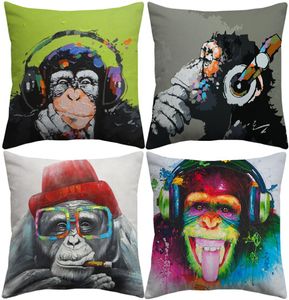 Hipster Chic Gorilla Monkey Cushion Covers Thinking Gorilla Painting Art Cushion Cover Camera da letto Cuscino di lino decorativo Case4496300
