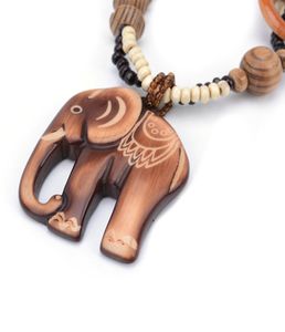 Boho ethnischer Schmuck Lange handgefertigte Perlen -Elefant -Anhänger Langes Holz Halskette für Frauen Bijoux Geschenke Valentine039s Day Present1059028