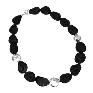 Hänghalsband g-g 19 '' silverfärgpläterad kant keshi pärla naturlig svart meteorit sten pärla chokers halsband kvinnor smycken gåva