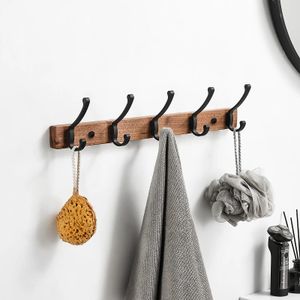 SARIHOSY Black Wood Wall Hook Wall Hanging Coat Rack for Bathroom Kitchen Bedroom Hallway Wall Hooks Coat Clothes Holder 240419