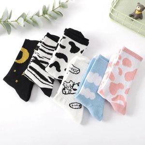 Women Socks Japanese Creative Autumn Stripe Trendy Cow Dot Printing Hosiery Cotton