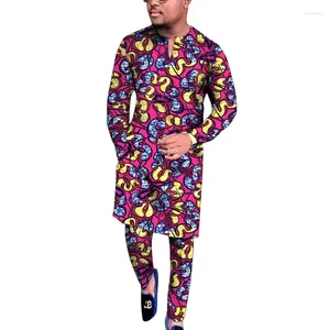 Ethnic Clothing V Neck Design Tops Patch Waist Pants African Print Men's Set Tailored Nigerian Fashion Party Outfits